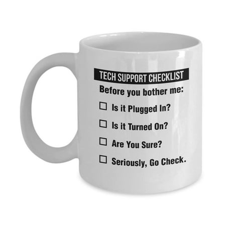 Funny Tech Support Checklist Helpdesk Hotline Coffee & Tea Gift Mug, Gifts for Men & Women Technical Support Engineer, Computer Geek or Nerd and Help