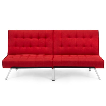 Red Futon - Best Choice Products Modern Linen Reclining Futon Sofa Couch Lounger Sleeper Furniture w/ Chrome Legs - Red