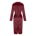 thumbnail image 6 of Women Satin Long Sleeve Dress - Tie Waist V Neck Silk Elegant Formal Cocktail Wedding Guest Bodycon Midi Dresses, 6 of 7