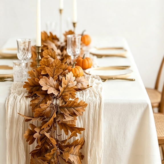 Thanksgiving Artificial Oak Leaf Garland 96.45 Inch Autumn Foliage Decor for Table Runner Mantel and Indoor Outdoor Use