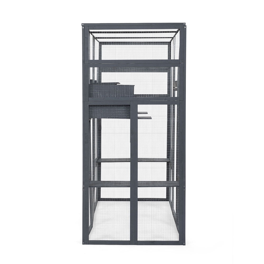Kadyn Large Wooden Cat Cage with Top Sun Panel, Perch, Wooden Indoor Outdoor Cat Enclosure, Sleeping Box Wooden Outdoor Cat Enclosure, Large Cat House with Perch, Gray Kadyn Large Wooden Cat Cage with Top Sun Panel, Perch, Wooden Indoor Outdoor Cat Enclosure, Sleeping Box Wooden Outdoor Cat Enclosure, Large Cat House with Perch, Gray