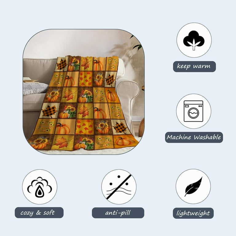 Fall Throw Blanket Pumpkin Leaf Fall Plaid Throw Blanket For Women Men