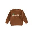 thumbnail image 1 of FOCUSNORM Toddler Halloween Sweaters Pumpkin Letter Embroidered Long Sleeve Round Neck Ribbed Knitted Pullover, 1 of 9