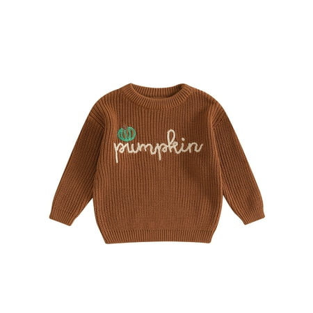 

Bmnmsl Toddler Halloween Sweaters Pumpkin Letter Embroidered Long Sleeve Round Neck Ribbed Knitted Pullover