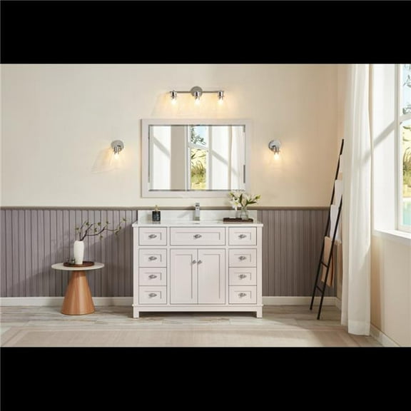 Legion Furniture WS2515-48-DW 48 in. Dreamy White Finish Solid Wood Sink Vanity, 1 ft. Artificial Stone Top