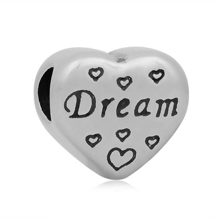 Stainless Heart Shaped Dream Charm Bead Fits Pandora Style Charm Bracelets
