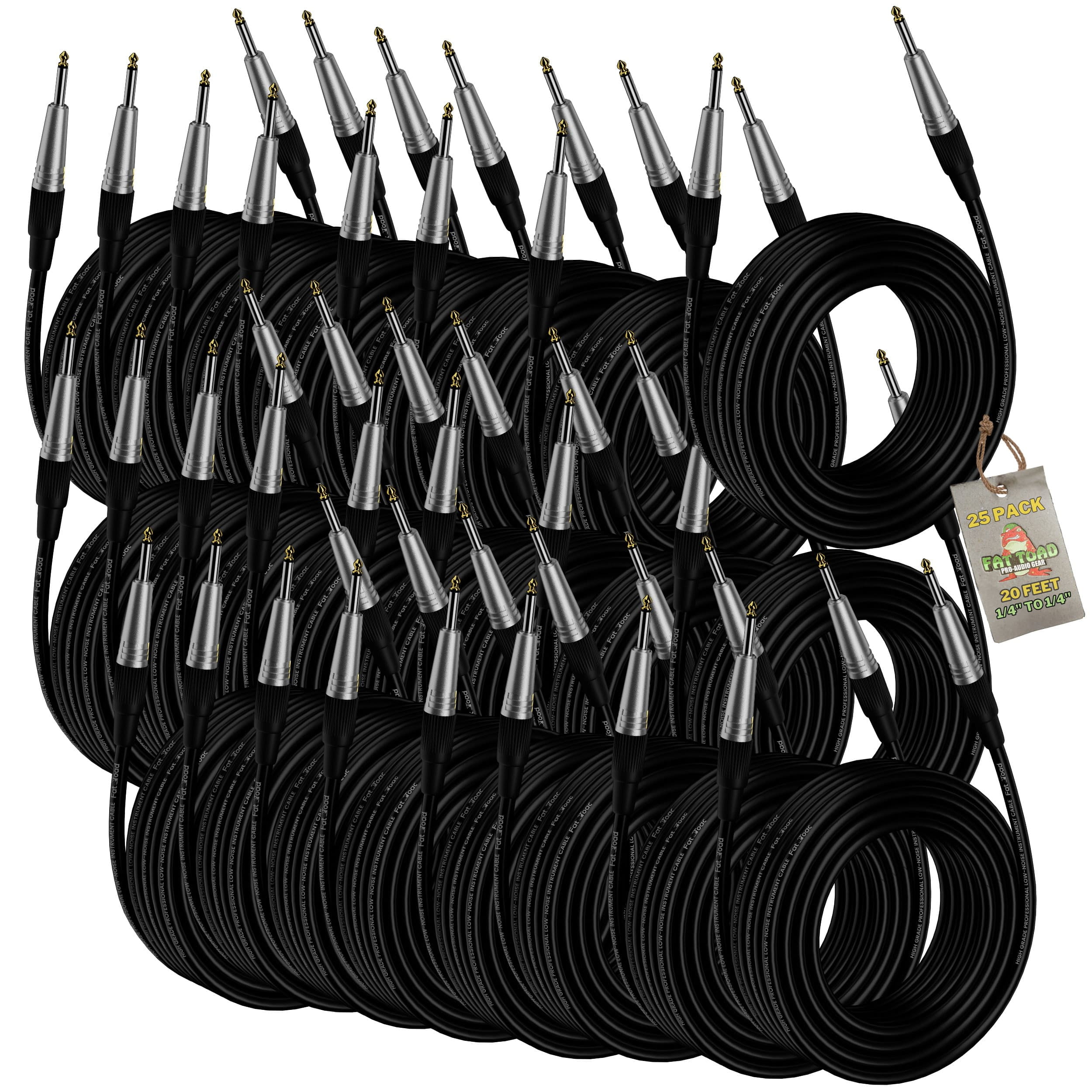 (24 PACK) 20FT Guitar Cables | Fat Toad Patch 1/4 Speaker Wires 24AWG Keyboard