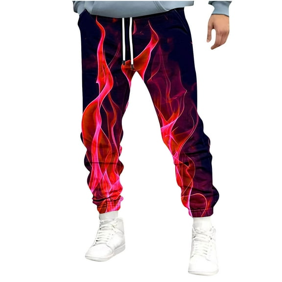 Lorytime Men's Joggers with Pockets Fleece Printed Elastic Waist Sweatpants Drawstring Full Length Trousers Warm Outfits