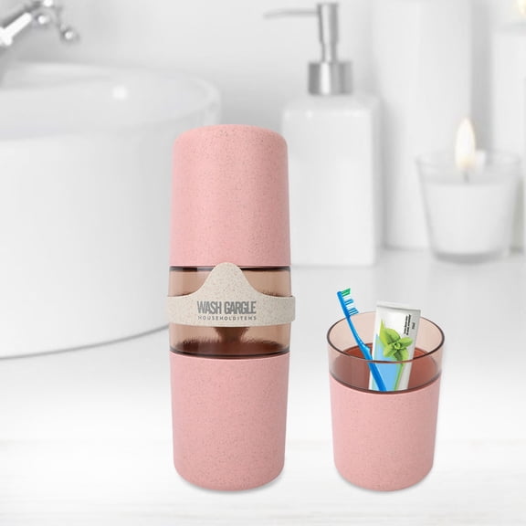 Portable Toothbrush Holder Cup Travel Toothpaste Storage Cup Set Bathroom Accessories (Pink)