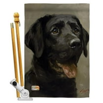 Breeze Decor BD-PT-HS-110076-IP-BO-D-US14-AL 28 x 40 in. Black Lab Nature Pets Impressions Decorative Vertical Double Sided House Flag Set & Pole Bracket Hardware