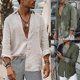 thumbnail image 5 of Vintage Cotton Linen Shirt Men Casual Long Sleeve Oversize Tops V Neck Boho Style Mens Shirts Men's Breathable T-shirt Plus Size, 5 of 5