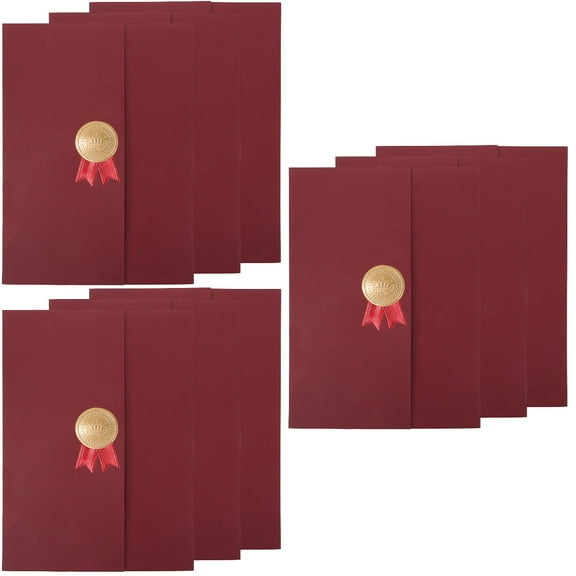 Dark Red Three-Fold Certificate Holder with Gold Foil, 3pcs, 12.12 x 8.66 Inch, Elegant Diploma Cover for Graduation and Awards