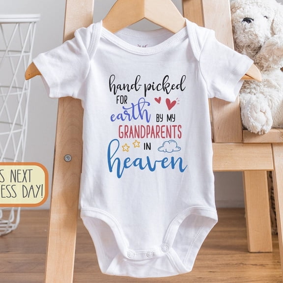 Baby Bodysuit BELLA CANVAS Handpicked For Earth By My Grandparents In Heaven Baby Bodysuit, Baby Shower Gift, Grandpa In Heaven