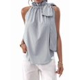 thumbnail image 2 of Women's Sleeveless Striped Ruffle Tank Tops High Necked Tie Top Blouse for Daily Wear Black L, 2 of 10