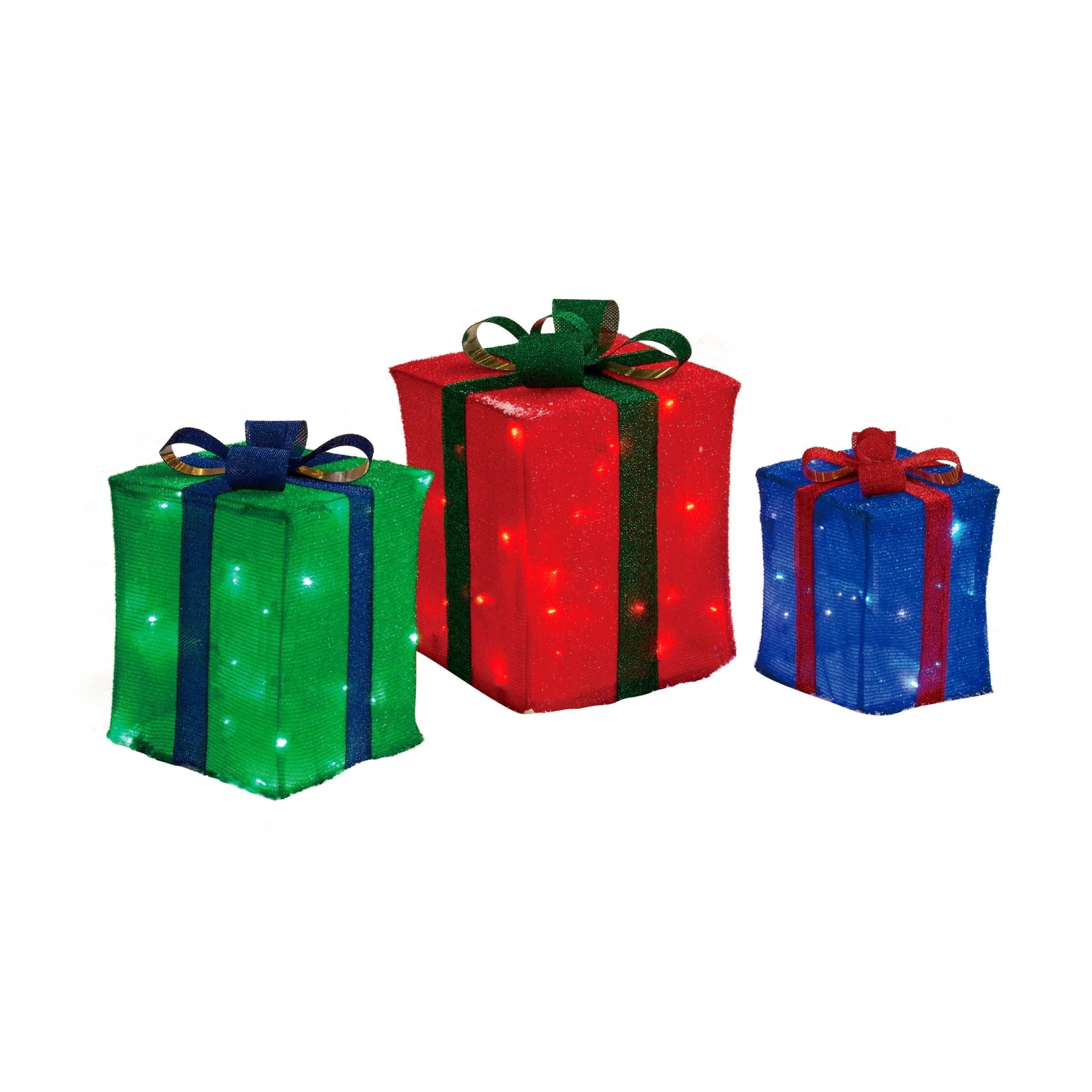 Indoor/Outdoor Light-Up Gift Boxes Christmas Decorations with 70 LED Lights, Multicolor, Set of 3, by Holiday Time