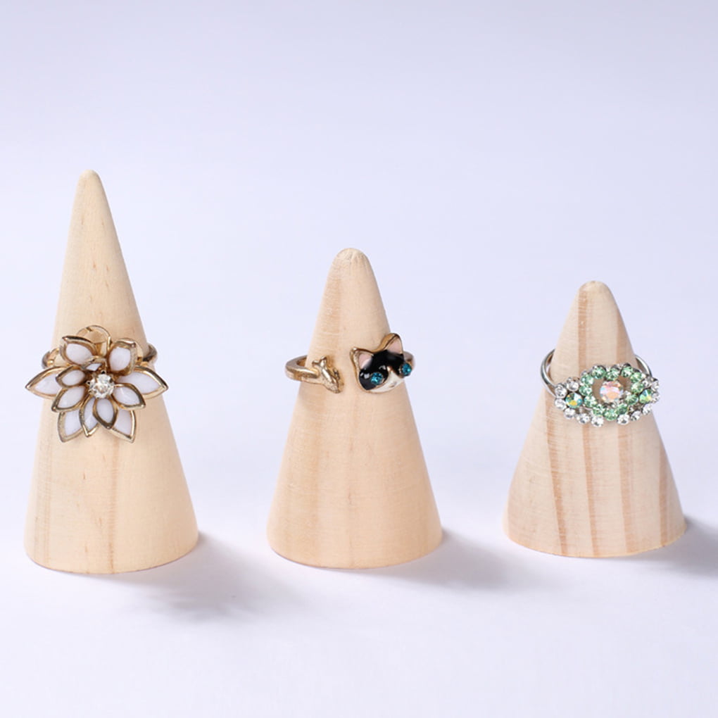 N\A 10Pcs Wood Ring Display Cone Ring Holder Tower Ring Stand Display Racks for Wedding Rings Jewelry Shows