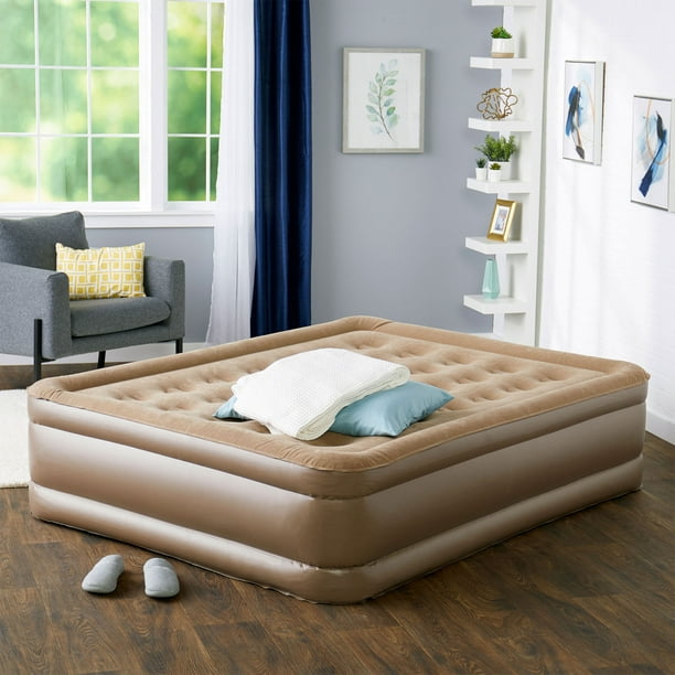 Insta Bed Raised 18 Inflatable Queen Air Mattress w NeverFlat Pump Beige Walmart