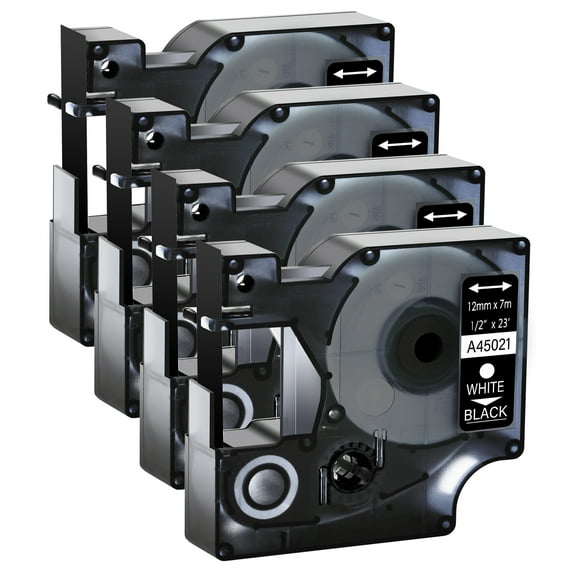 GREENCYCLE 4PK 12mm 7m White on Black Label Tape Compatible for Dymo D1 45021 LabelManager LabelPoint LabelWriter Label Maker