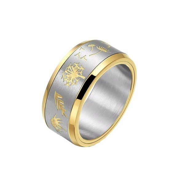 PAMTIER Men's 10MM Creative Classic Hip Hop Nature Plants Dandelion Wish Band Rotatable Ring Worry Anxiety Relieve Lucky Amulet Gold Size 8