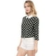 thumbnail image 2 of Disfraz de Halloween para mujer Allegra K Polka Dots Contraste Peter Pan Collar Top 3/4 Mangas Blusa Camisa Negro L, 2 of 6