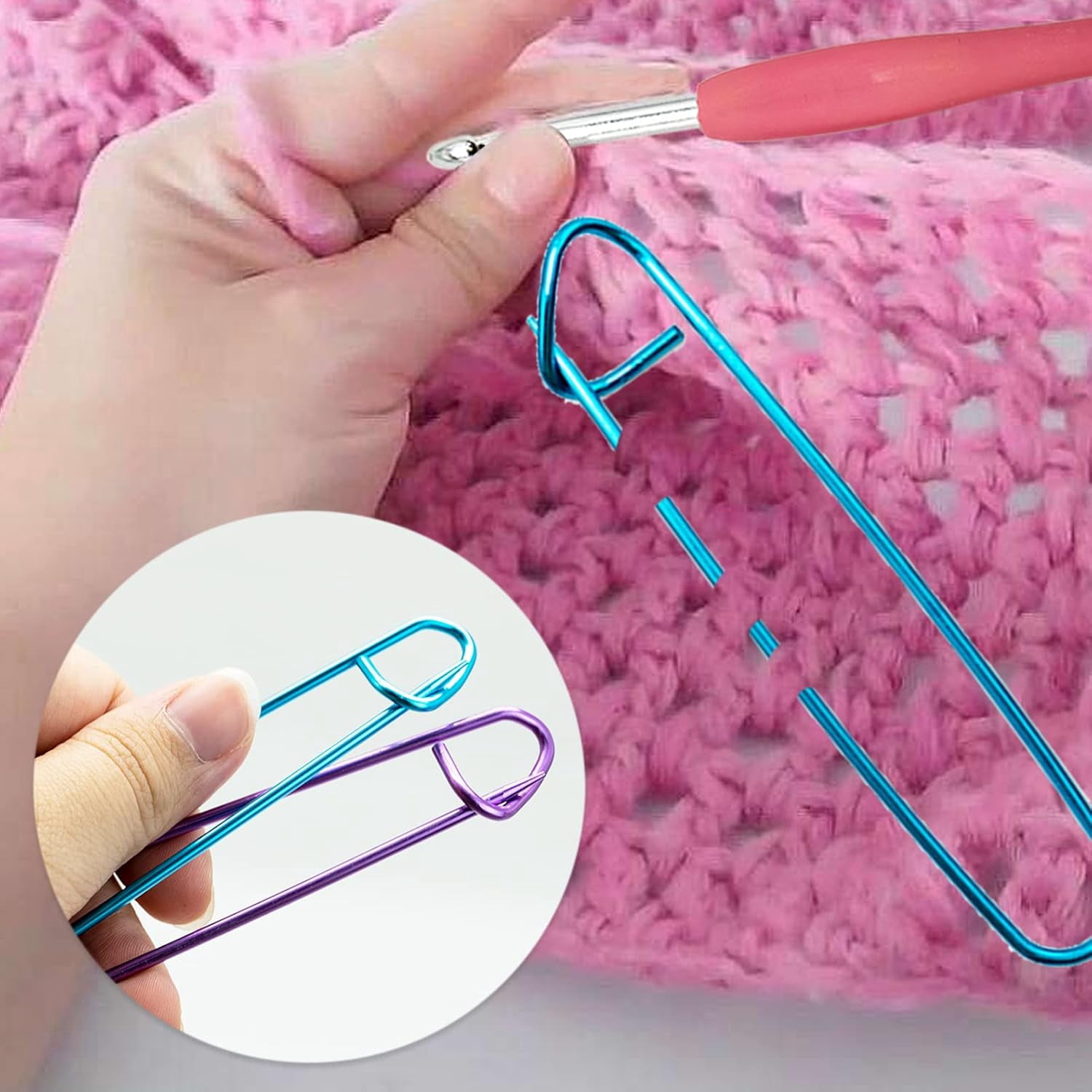 12 Pcs Stitch Holder Set, Assorted Colors Aluminium Cable Needles & Tapestry Yarn Needles Practical Knitting Tools for Blankets Scarves Other Knitting Project Crochet Projects with 20pcs Stitch Marker