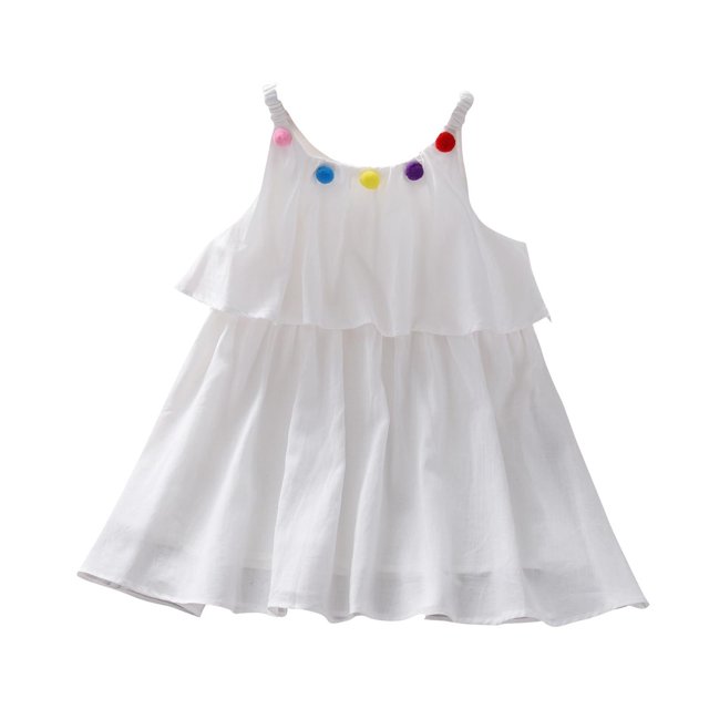 Robes d'Été Boho pour Fille 2025 Liquidation 2025 Enfants Filles Robe d'Été Mignonne à Volants Sans Manches Robe Fluide Ligne a Mini Robes Nouveau Blanc 5 Ans