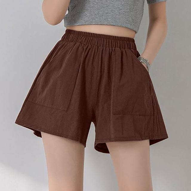Aqestyerly Shorts d'Été pour Femmes, Mode, Amples et Décontractés, Couleur Unie, Moyen