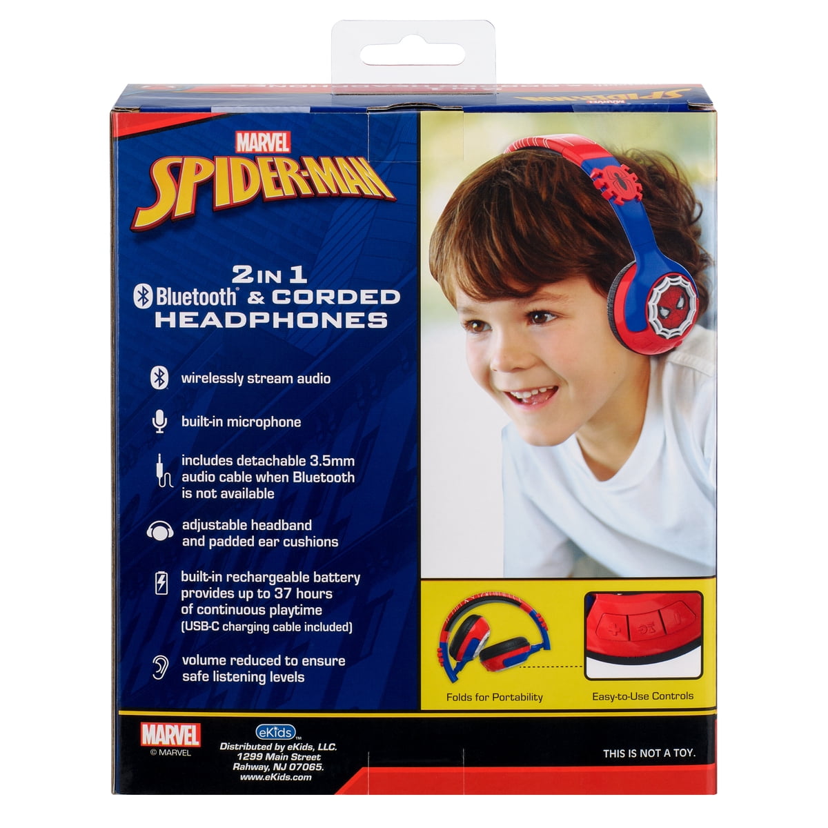 Ekids, Spider-Man, Bluetooth Over Ear Headphones with Cord, Red and Blue, Children Ages 6 and up