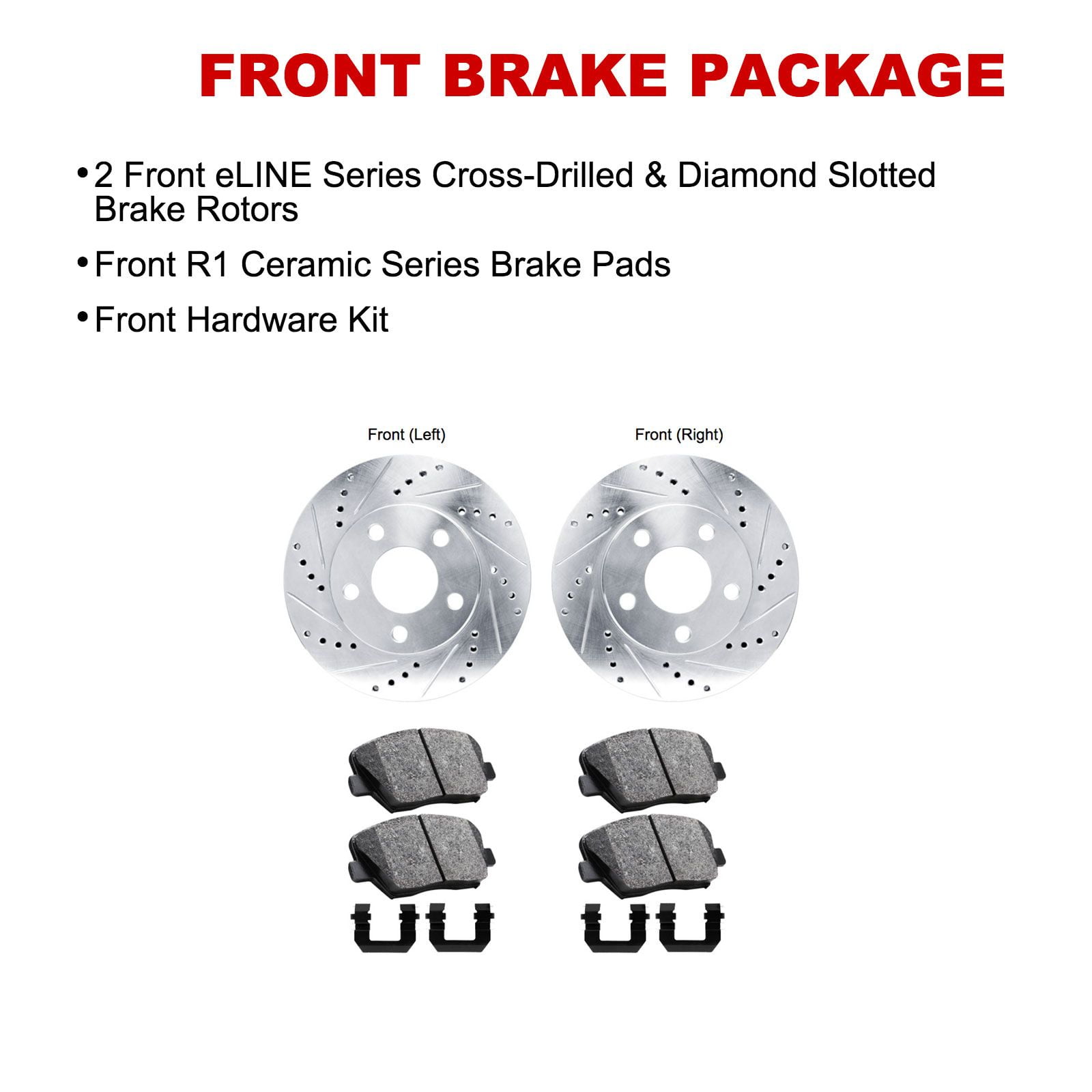 R1 Concepts WH R1 Concepts Drilled and Slotted Silver Disc Brake Rotor Set with Ceramic Pads and Hardware - WGWH2-54061