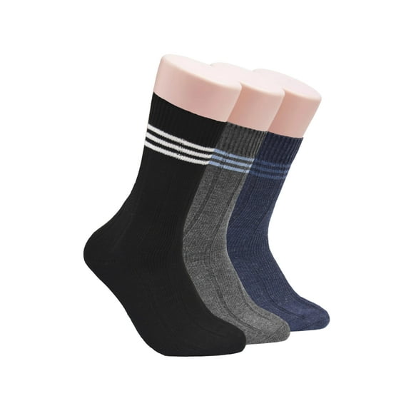 Clarks Men's Casual Striped Crew Socks with Wide Rib 3 Pair, Navy/Black/Charcoal, Men's 7-12 Shoe