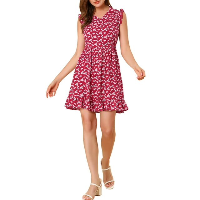 INSPIRE CHIC Robe Décontractée pour Femme à Imprimé Floral, Col en V, Sans Manches, Ligne A
