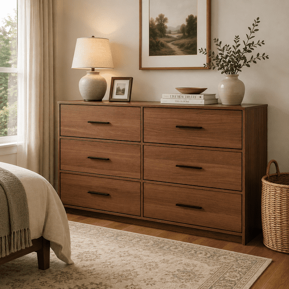 WUSCASA 6 Drawer Dresser, Modern Chest of Drawers with Storage, Double Wide Clothes Storage Organizer for Bedroom
