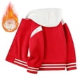 thumbnail image 2 of Coerni Boys Fleece Hooded Varsity Jacket Kids Color Block Button Down Baseball Coat Fall Winter Warm Handsome Streetwear Outerwear with Pockets, 2 of 5