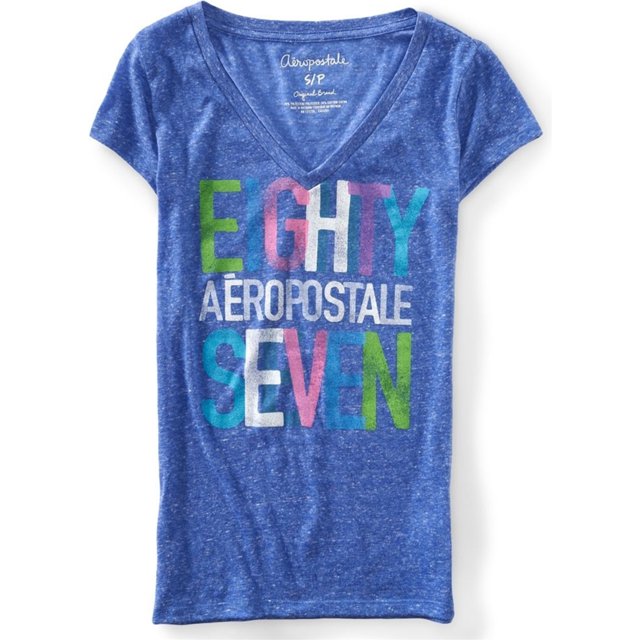 Aeropostale - Camiseta gráfica para mujer Stacked Eighty Seven, azul, talla mediana