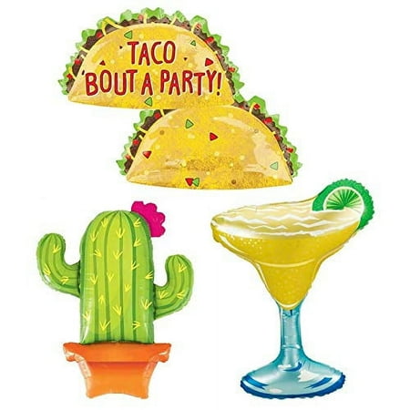 36" Margarita Glass Foil Balloon 39" Cactus Foil Balloon & 33" Taco Balloon Bundle