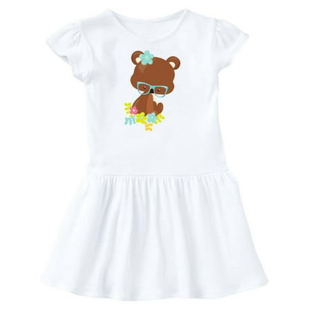 

Inktastic Hipster Bear Bear With Glasses Flowers Gift Toddler Girl Dress