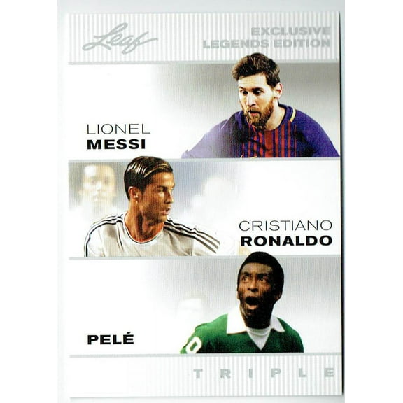 1) Mint The Triple! Lionel Messi Pele Ronaldo 2022 Leaf Legends Card #LM-CR-P
