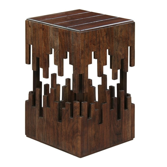 24 Inch Accent Side End Table- Brown Acacia Wood- Slatted Square Top