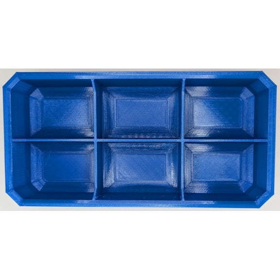 Fitter Critter Rectangle Slim Low Profile Bins / Organizers / Dividers / Small Parts Tray for Milwaukee Packout BLUE, 6 COMPARTMENT LONG RECTANGLE