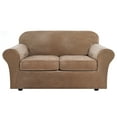 thumbnail image 3 of Stretch Velvet Plush Sofa Covers Couch Armchair Slipcover Protector with Cushion Covers, Light Brown, For 3-Seater Sofa, 3 of 14