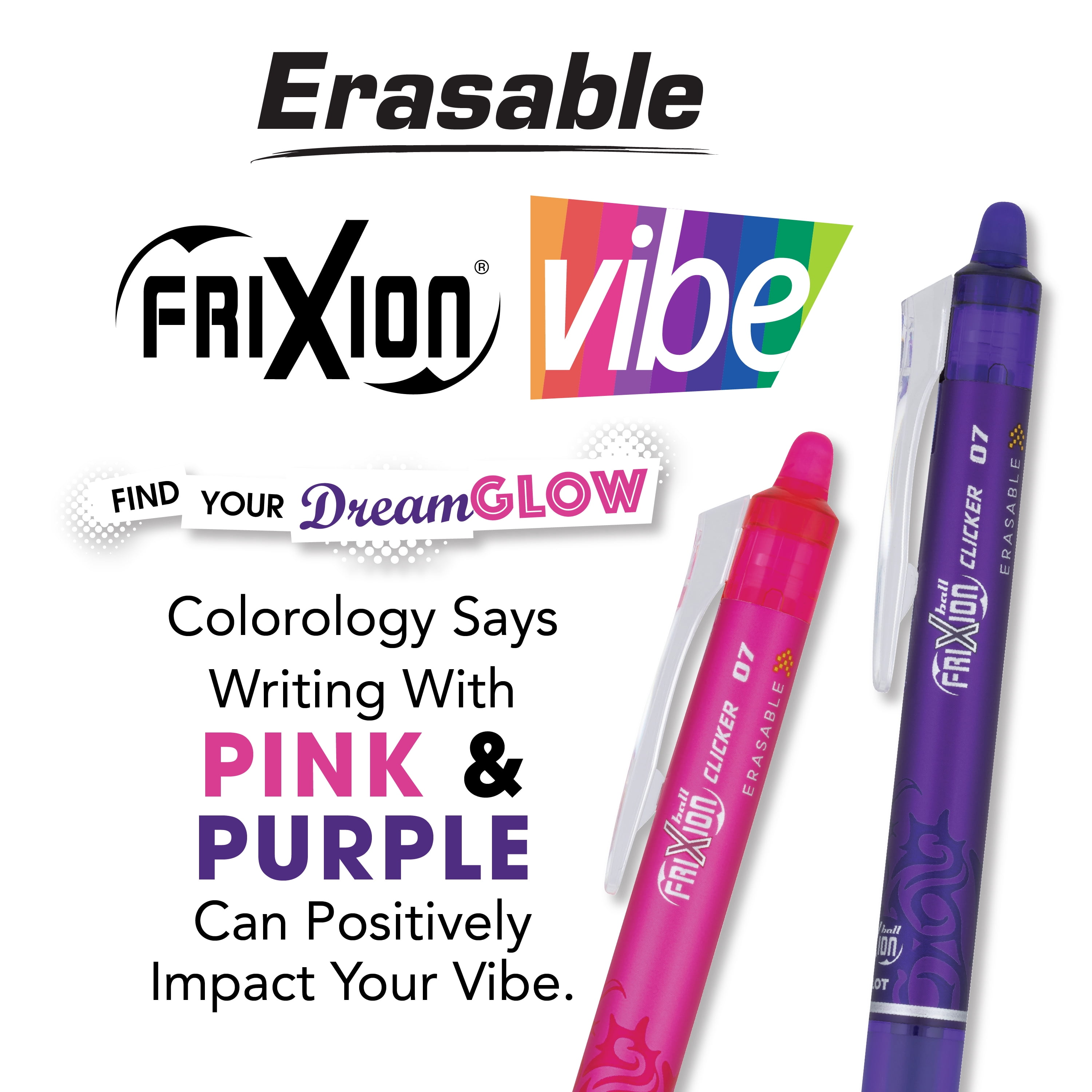 Pilot FriXion Clicker Vibe Dream Glow Assorted Erasable Pens 4pk .7mm