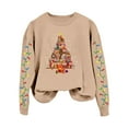 thumbnail image 4 of Oversized Sweaters for Women Crew Neck Tree Printed Fashion Long Sleeve Boho Tops for Women,Khaki,XL, 4 of 4