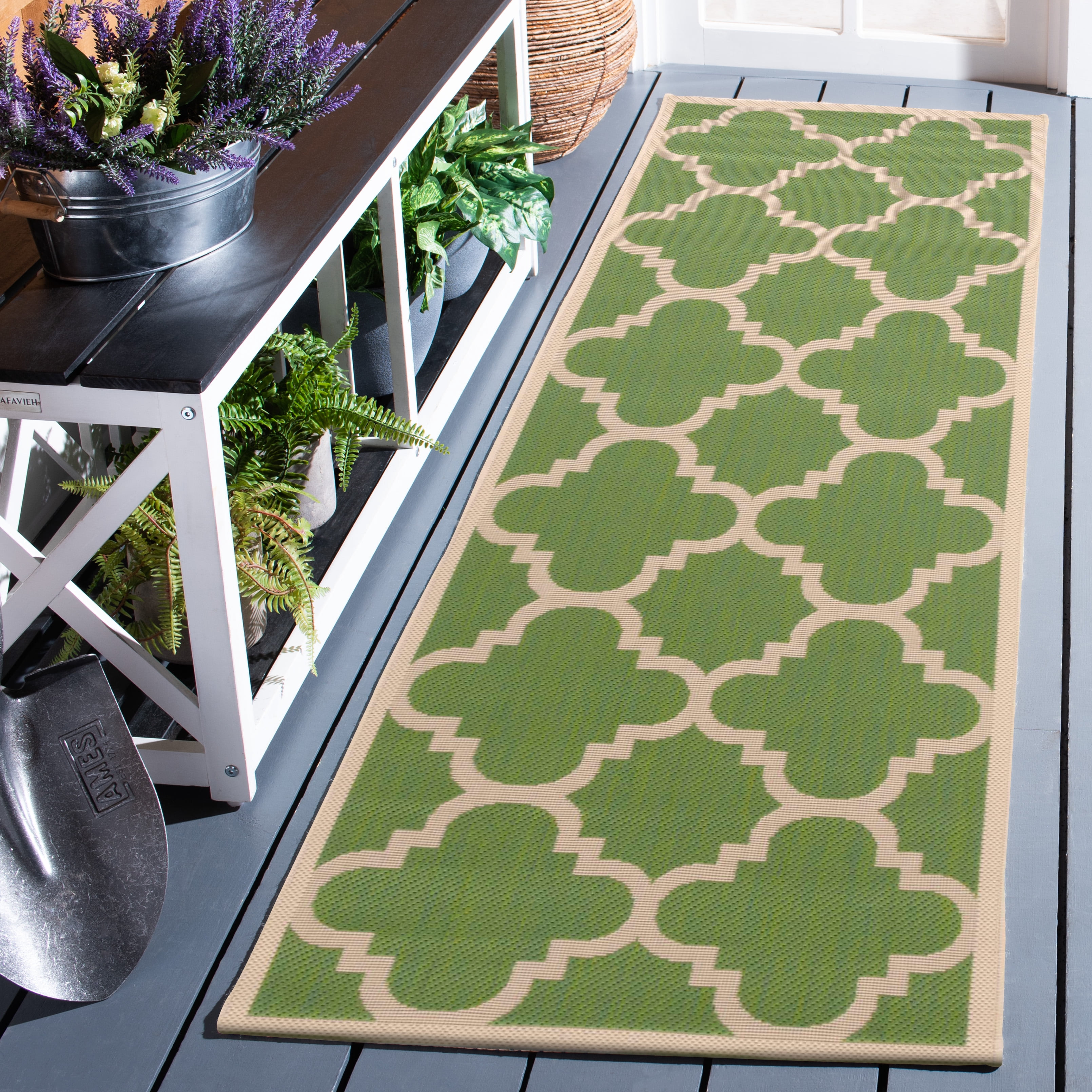 Safavieh Courtyard Becky Geometric Indoor/Outdoor Runner Rug, Green/Beige, 2'3" x 10'
