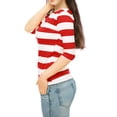 thumbnail image 4 of Disfraz de navidad Camisecon mangas de codo pamujer Camisebásiinformal con cuello de barco y corte ajustado Rojo Blanco 3XL, 4 of 6