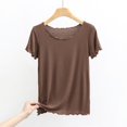 thumbnail image 2 of DHFJKG Basic Tees For Women Summer Ribbed Lettuce Trim Short Sleeve T Shirt Casual Loose Fit Crew Neck Tee Comfy Tops, 2 of 4