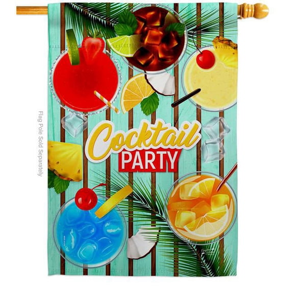 Angeleno Heritage H137529-BO Cocktail Party Beverages 28 x 40 in. Double-Sided Decorative Vertical House Flags for Decoration Banner Garden Yard Gift