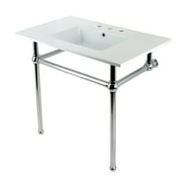 Kingston Brass KVBH37227W8C Templeton 37" Ceramic Console Sink with Brass Legs (8-Inch, 3-Hole), White/Polished Chrome