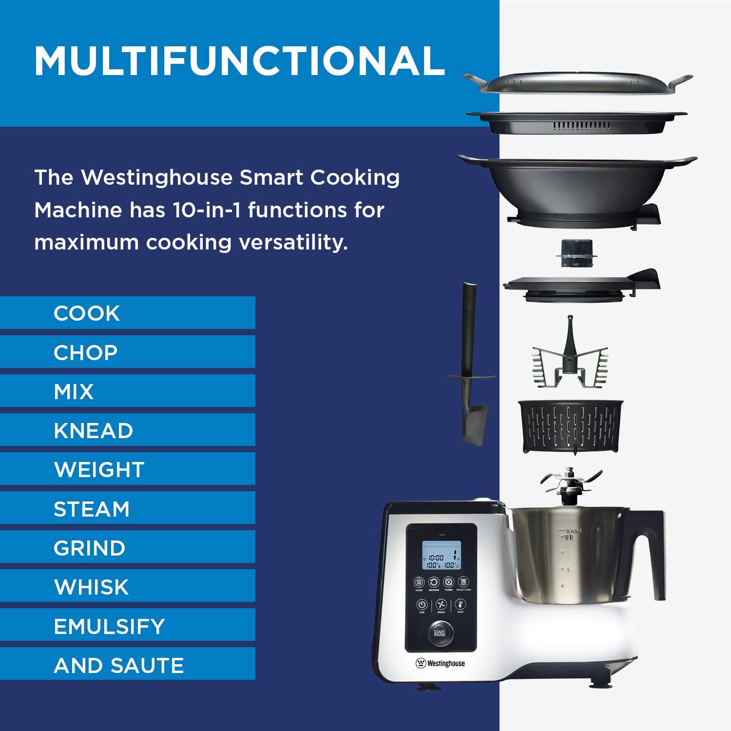 Westinghouse Smart Cooking Machine 10-in-1 Functionality, Featuring  Preset Cooking Modes, LCD Display, Built-In Temperature Controls, and 3L  Removable SS Mixing Bowl
