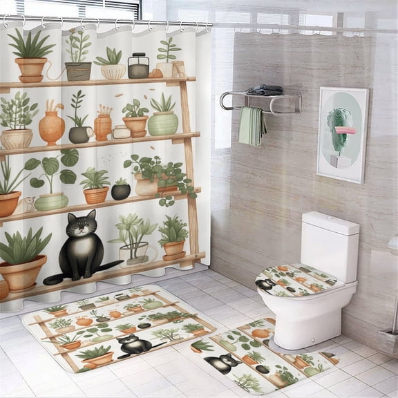 The Cat Is Hiding Shower Curtain Home Decor, Polyester Cotton Fabric Waterproof Modern Bath Curtain with 12 Hooks 72x72 Inch