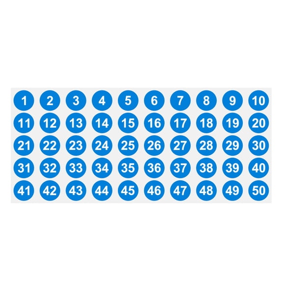 Uxcell 1 to 50 Number Stickers 1 Inch, Vinyl Round Labels for Inventory, Blue